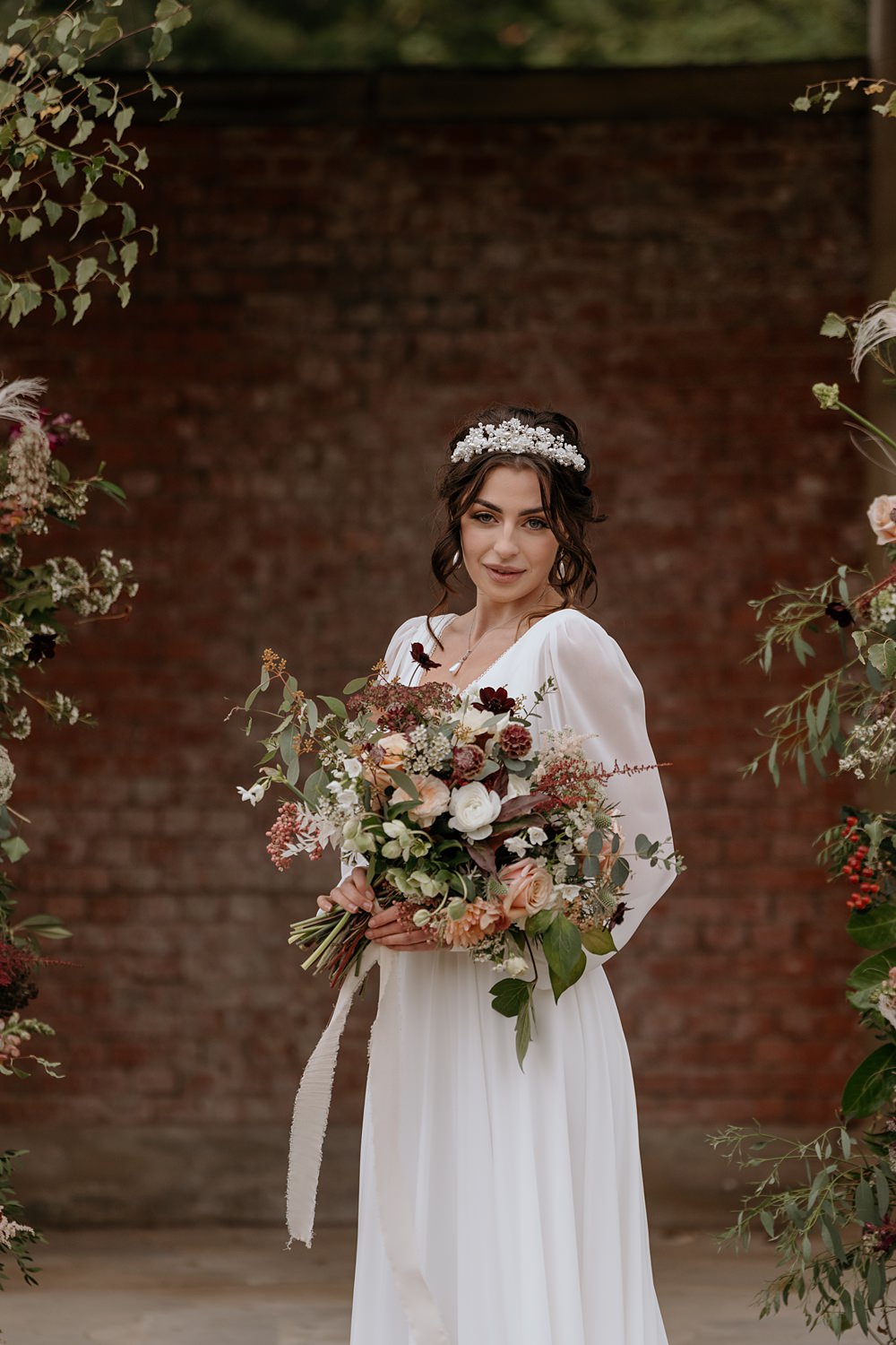 Long Sleeve Bride Gown Tulle Belt Walled Garden Helperby Wedding Natalie Hamilton Photography