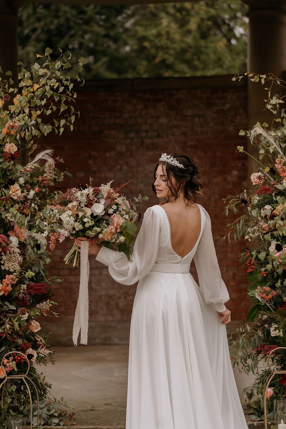 Long Sleeve Bride Gown Tulle Belt Walled Garden Helperby Wedding Natalie Hamilton Photography