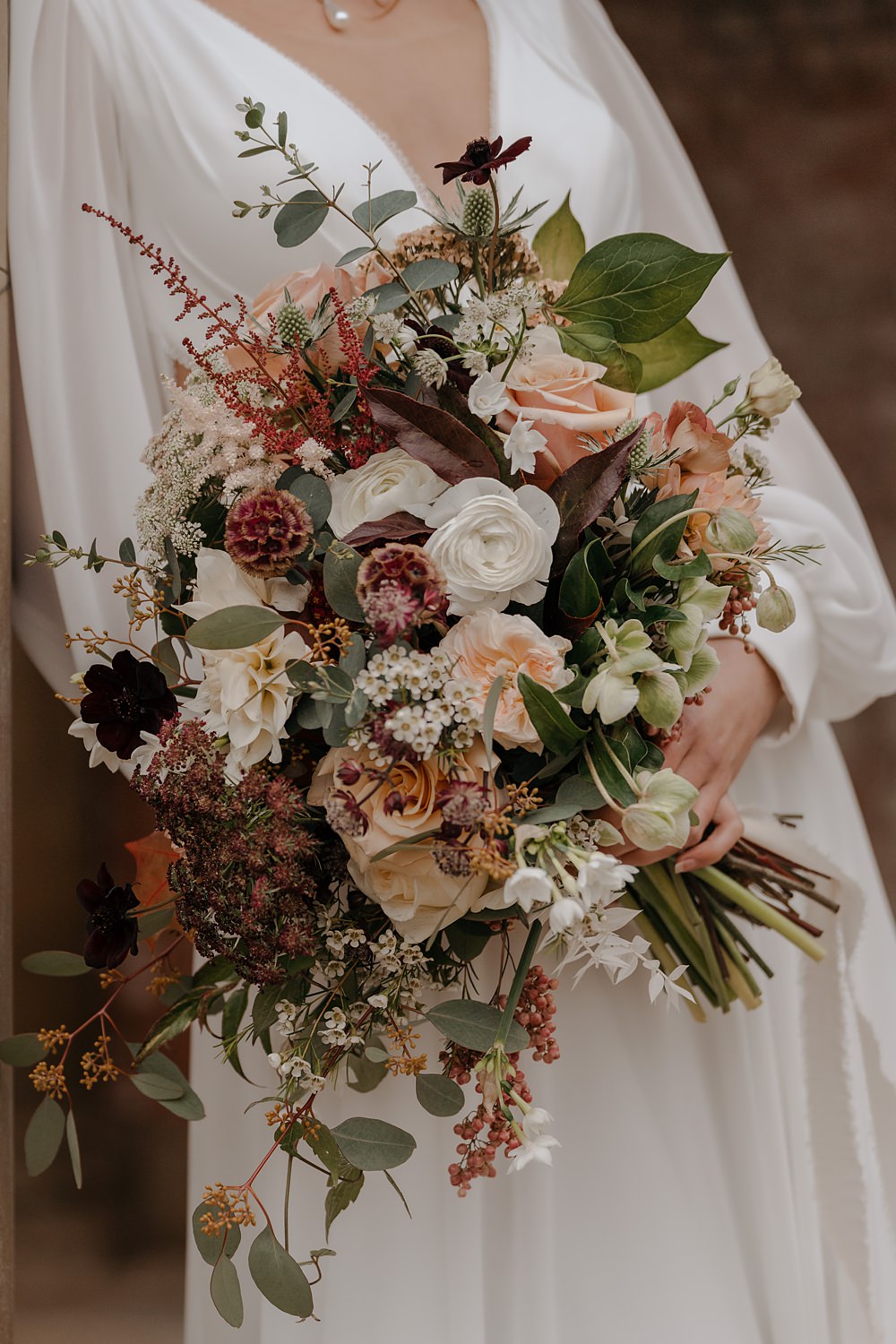 Bridal Bouquet Flowers Brown Peach Cream Walled Garden Helperby Wedding Natalie Hamilton Photography