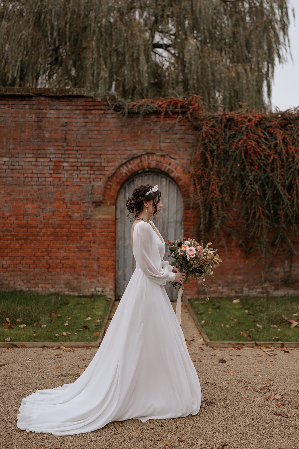 Long Sleeve Bride Gown Tulle Belt Walled Garden Helperby Wedding Natalie Hamilton Photography