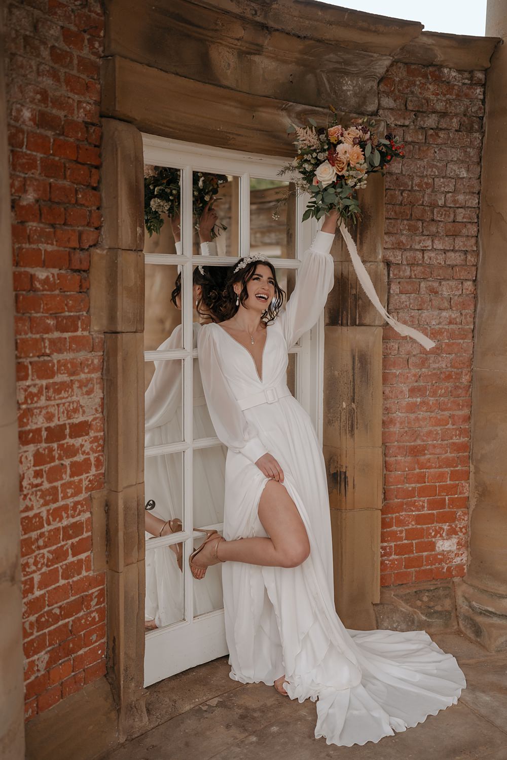 Long Sleeve Bride Gown Tulle Belt Walled Garden Helperby Wedding Natalie Hamilton Photography