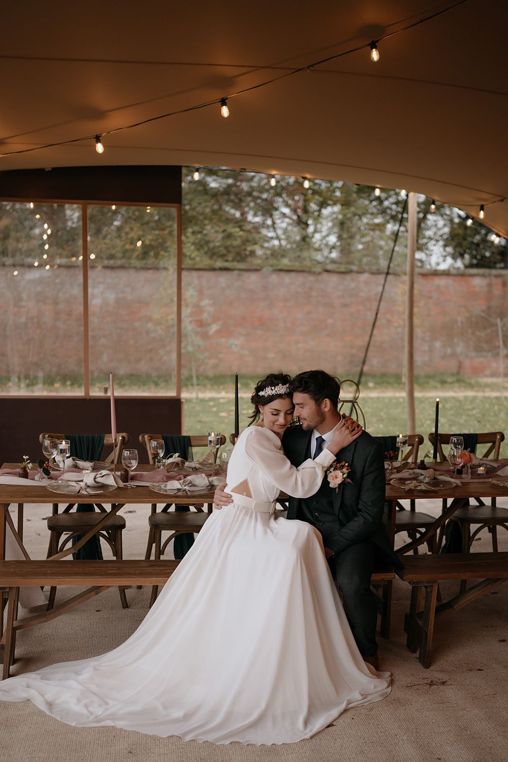 Stretch Tent Reception Festoon Lights Decor Walled Garden Helperby Wedding Natalie Hamilton Photography