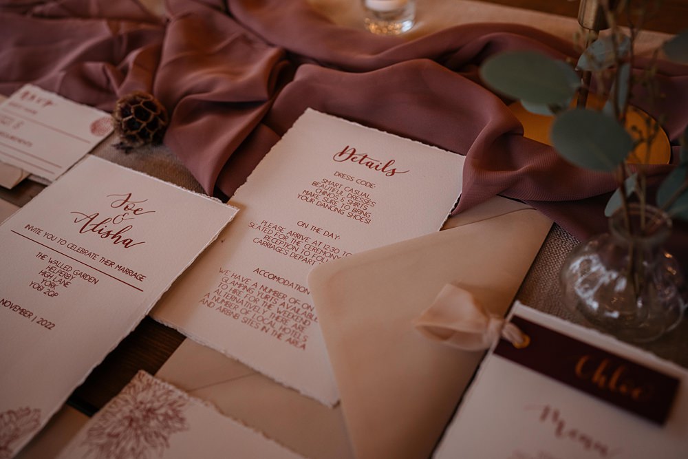 Pink Floral Stationery Invite Walled Garden Helperby Wedding Natalie Hamilton Photography