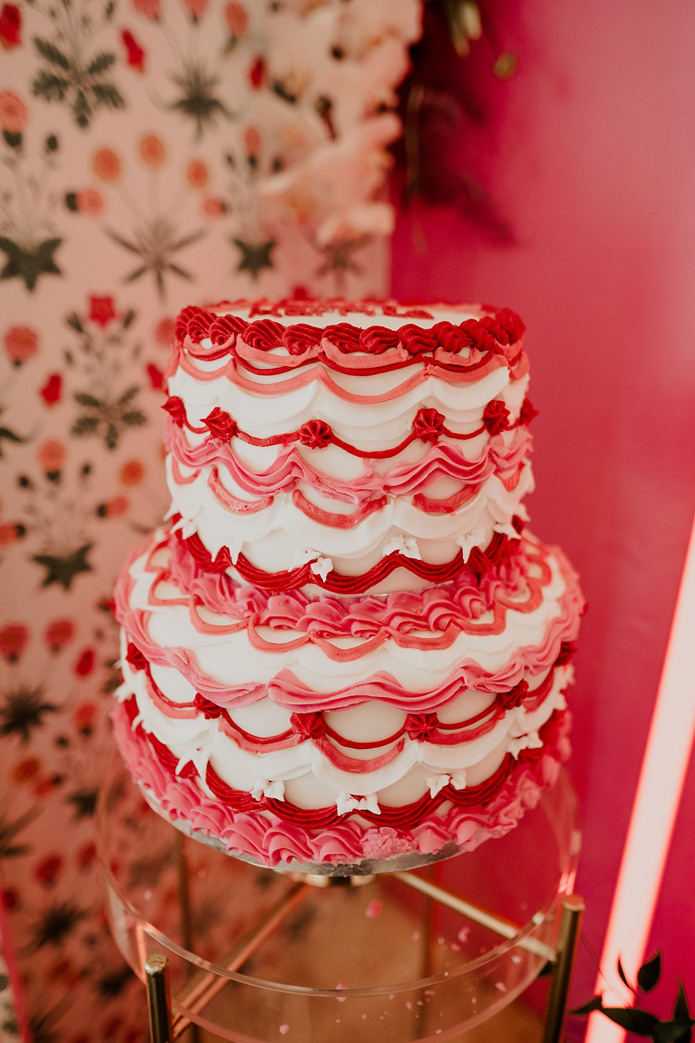 70s Disco Wedding Bubear Photography Vintage Retro Iced Cake Pink Red