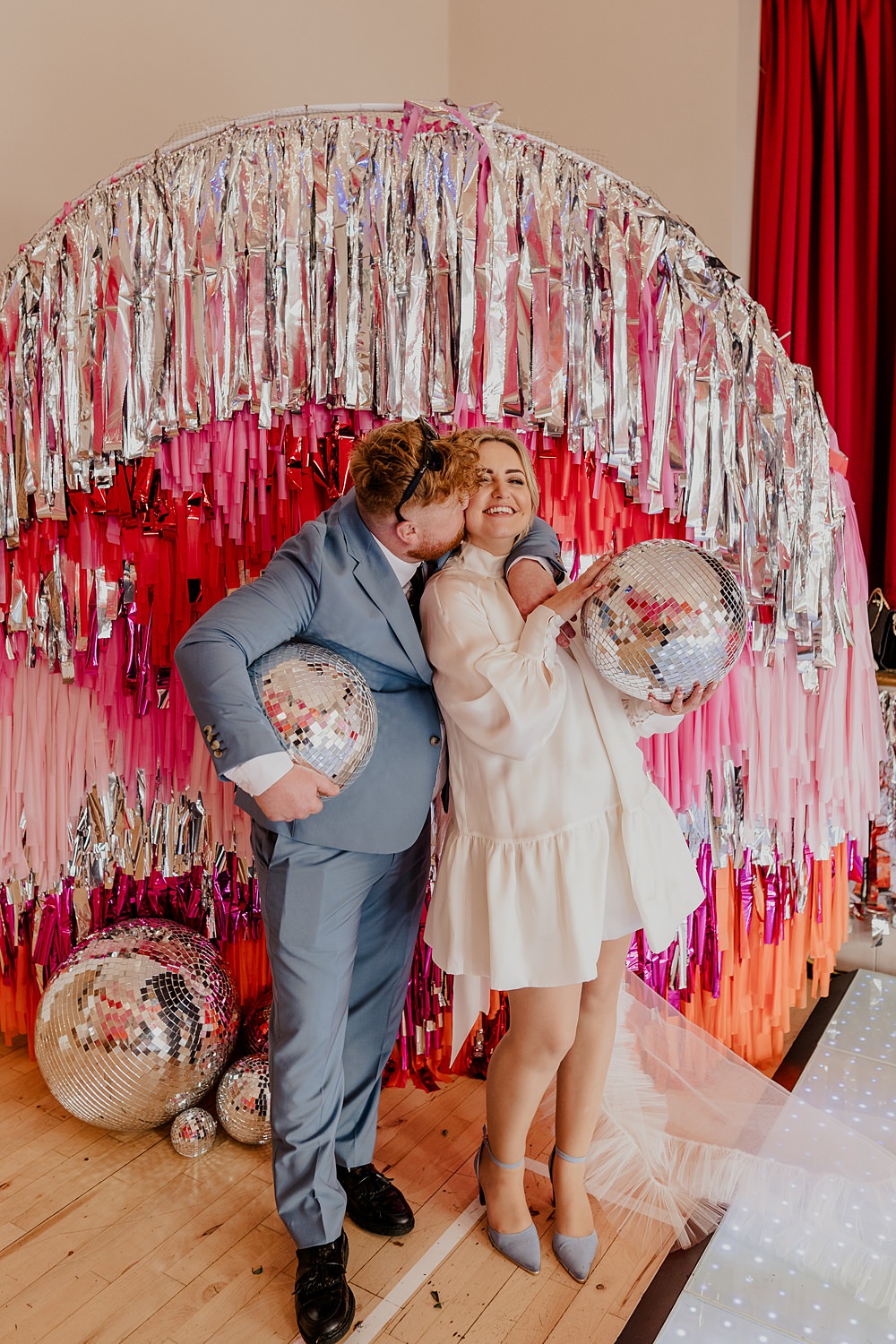70s Disco Wedding Bubear Photography Streamer Backdrop Disco Balls