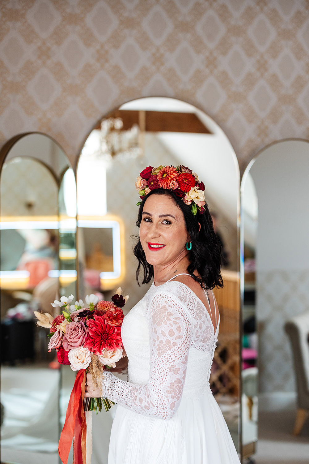 Bassmead Manor Barns Wedding Two-D Photography Bride Lace Long Sleeve Gown