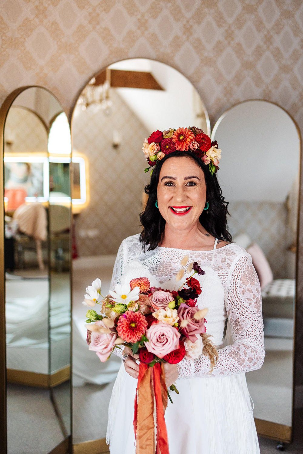 Bassmead Manor Barns Wedding Two-D Photography Bride Lace Long Sleeve Gown