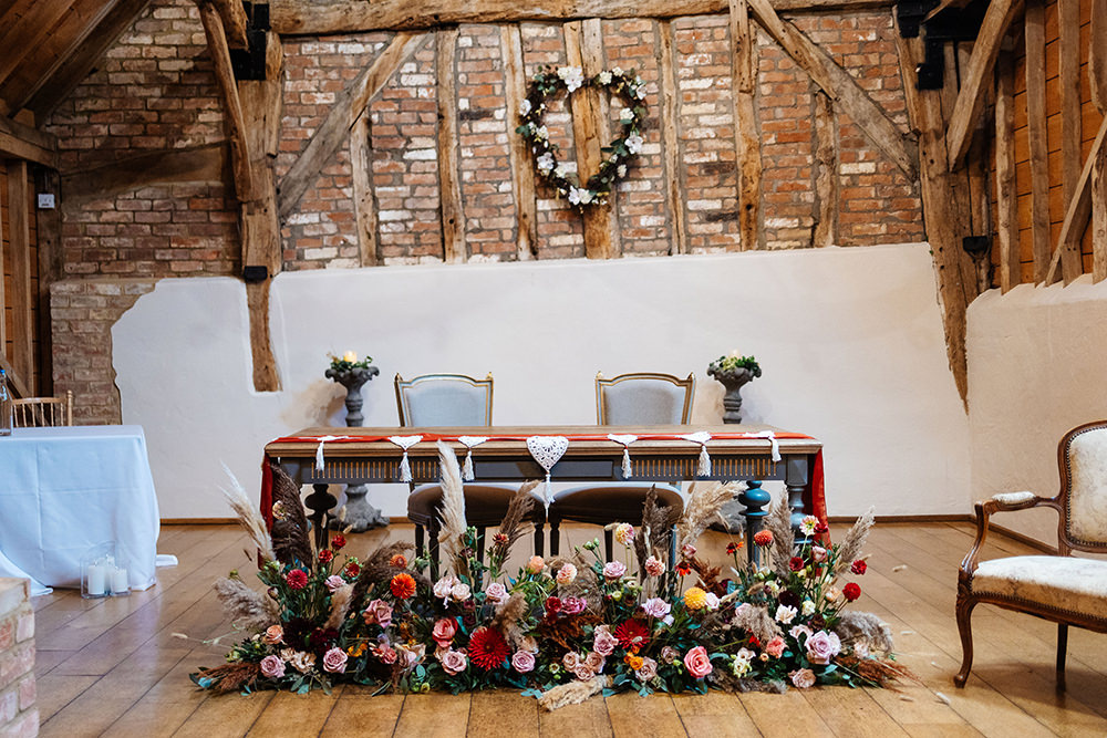 Bassmead Manor Barns Wedding Two-D Photography Ceremony Table Flowers