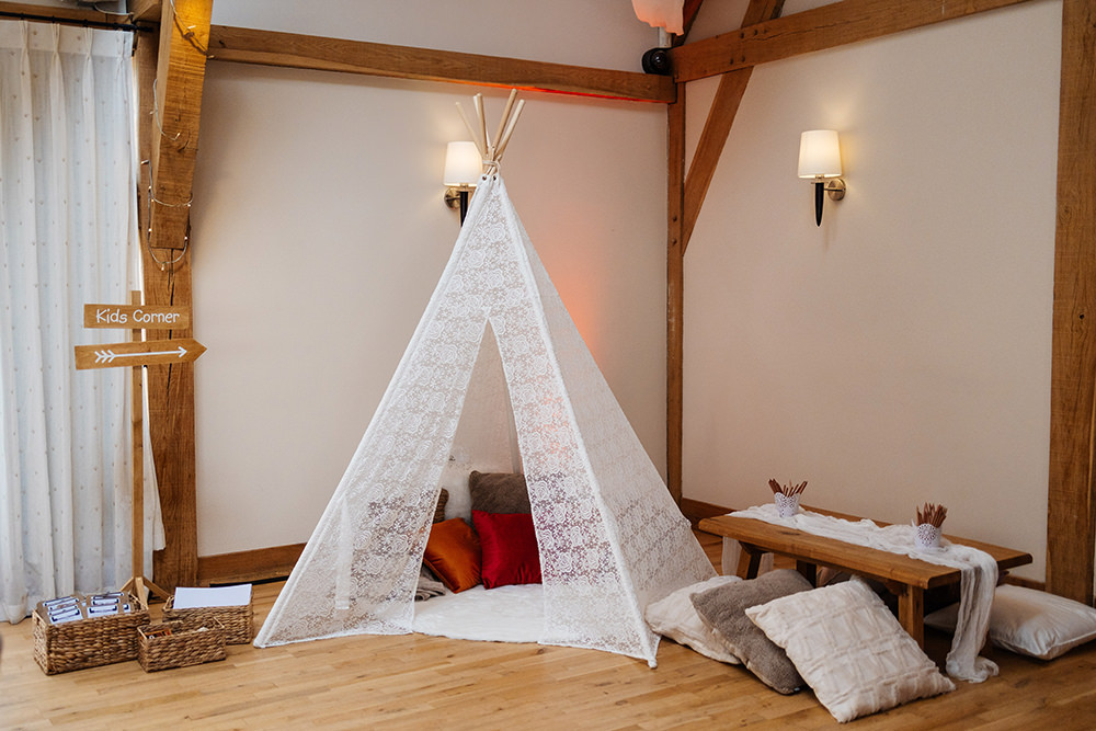 Bassmead Manor Barns Wedding Two-D Photography Kids Childs Tipi Tent Area