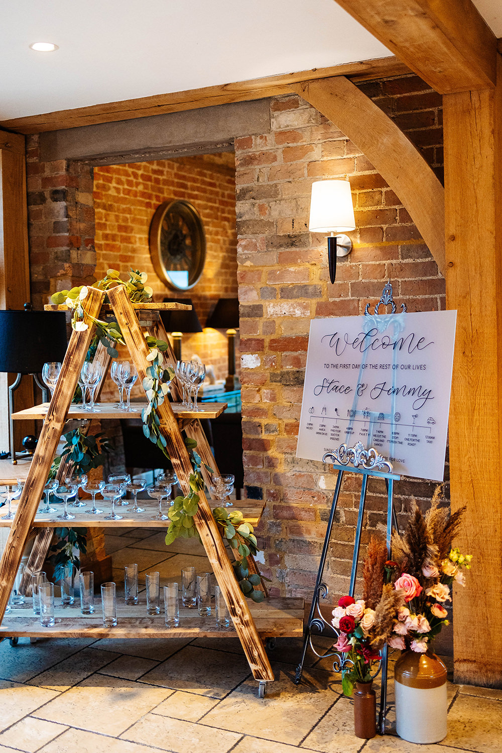 Bassmead Manor Barns Wedding Two-D Photography Wooden Ladder Drinks