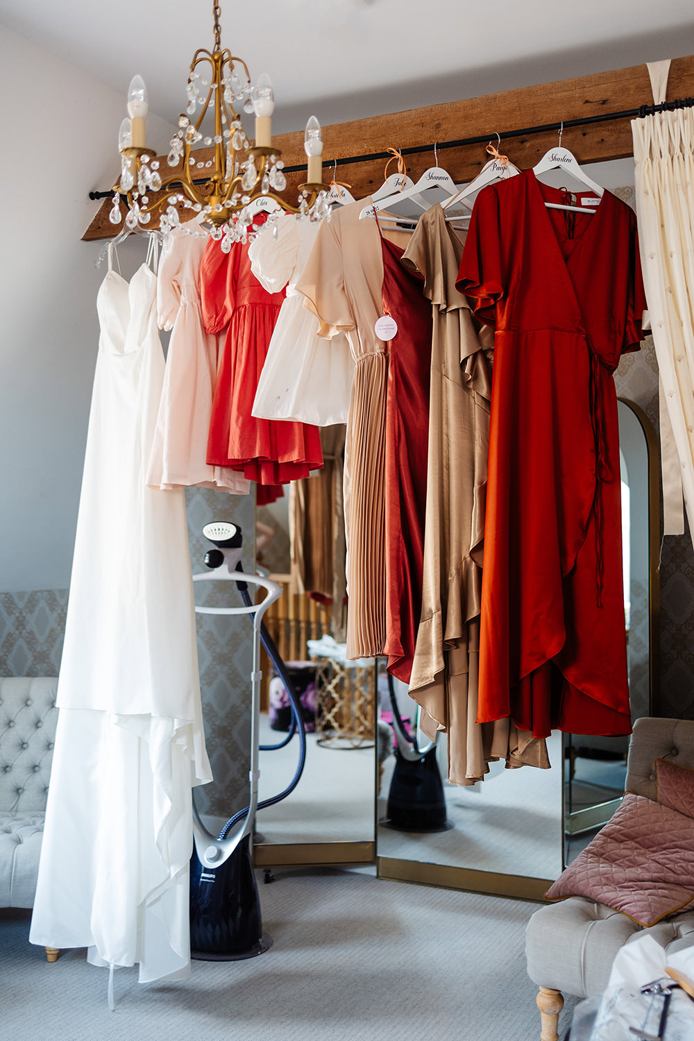 Bassmead Manor Barns Wedding Two-D Photography Bride Bridesmaid Dresses Hangers