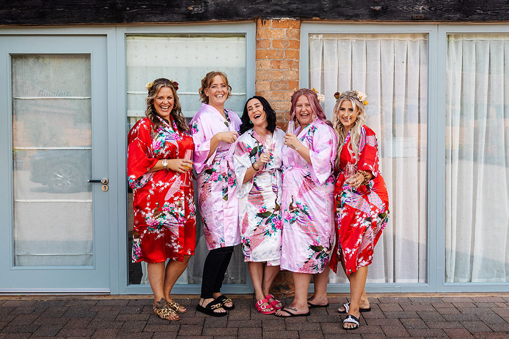Bassmead Manor Barns Wedding Two-D Photography Bride Bridesmaids Floral Robes