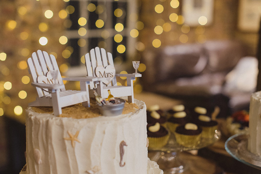 Beach Wedding Cake Topper Deckchair Sand Drinks Rebecca Douglas Photography