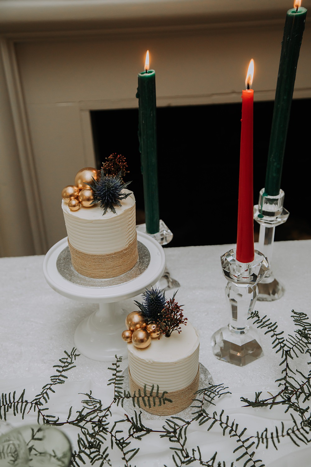 Burgundy Green Christmas Wedding Ideas Charly Mae Photography Single Tier Cakes Candles