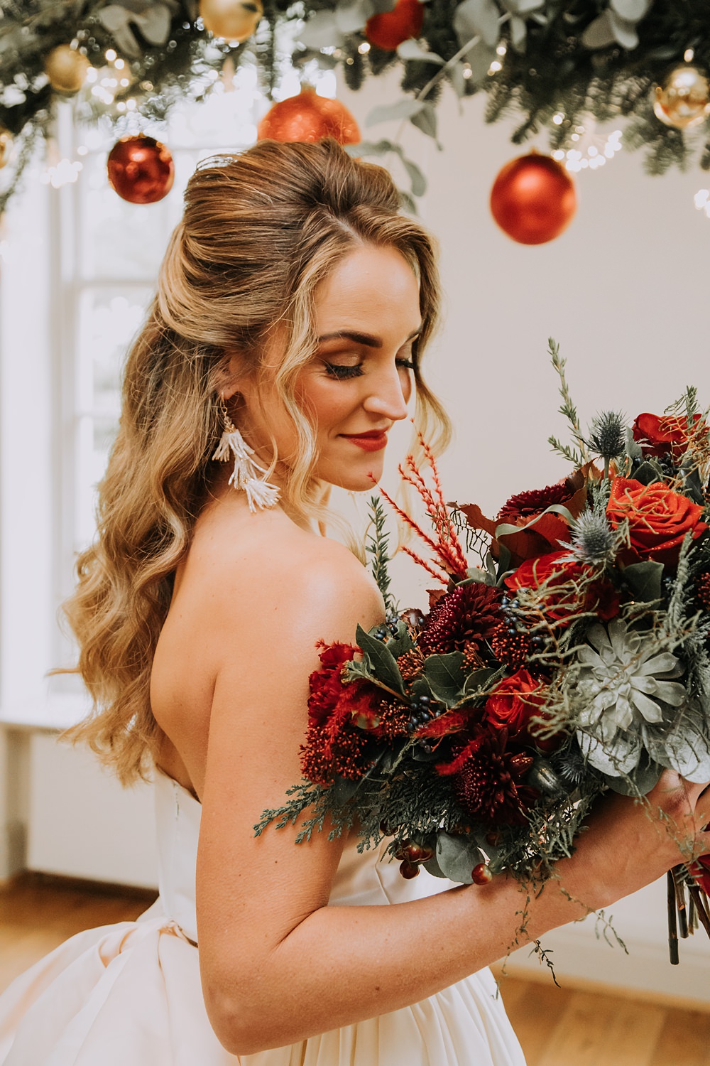 Burgundy Green Christmas Wedding Ideas Charly Mae Photography Bride Makeup