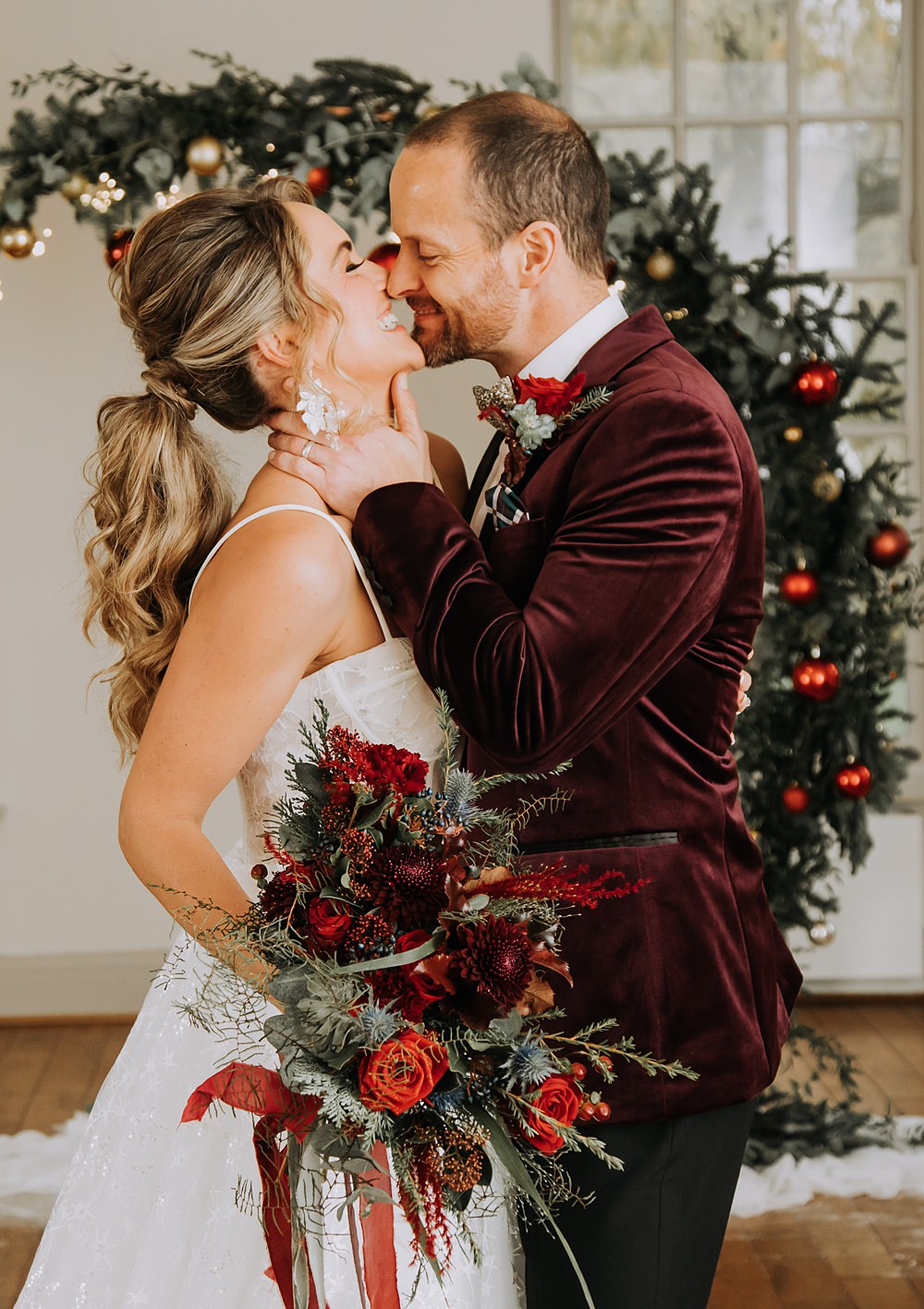 Burgundy Green Christmas Wedding Ideas Charly Mae Photography