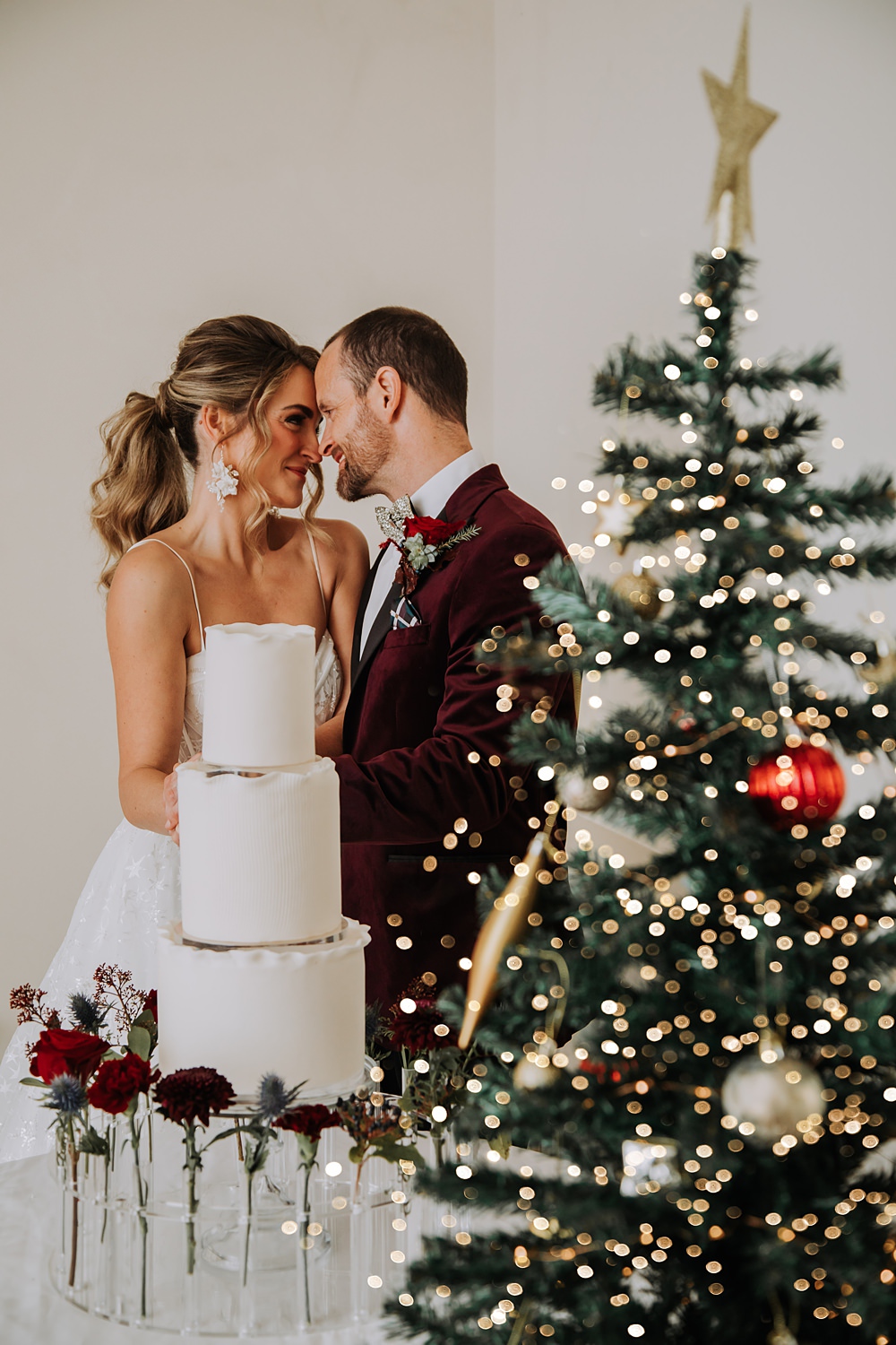 Burgundy Green Christmas Wedding Ideas Charly Mae Photography Christmas Tree Lights Decor