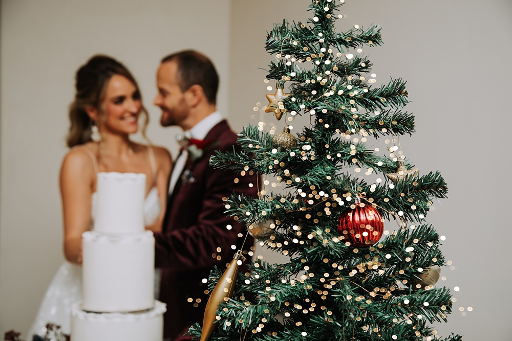 Burgundy Green Christmas Wedding Ideas Charly Mae Photography Christmas Tree Lights Decor
