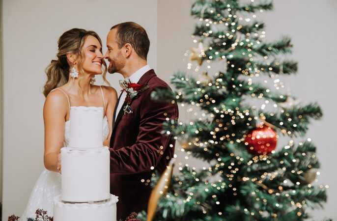 Burgundy Green Christmas Wedding Ideas Charly Mae Photography Christmas Tree Lights Decor