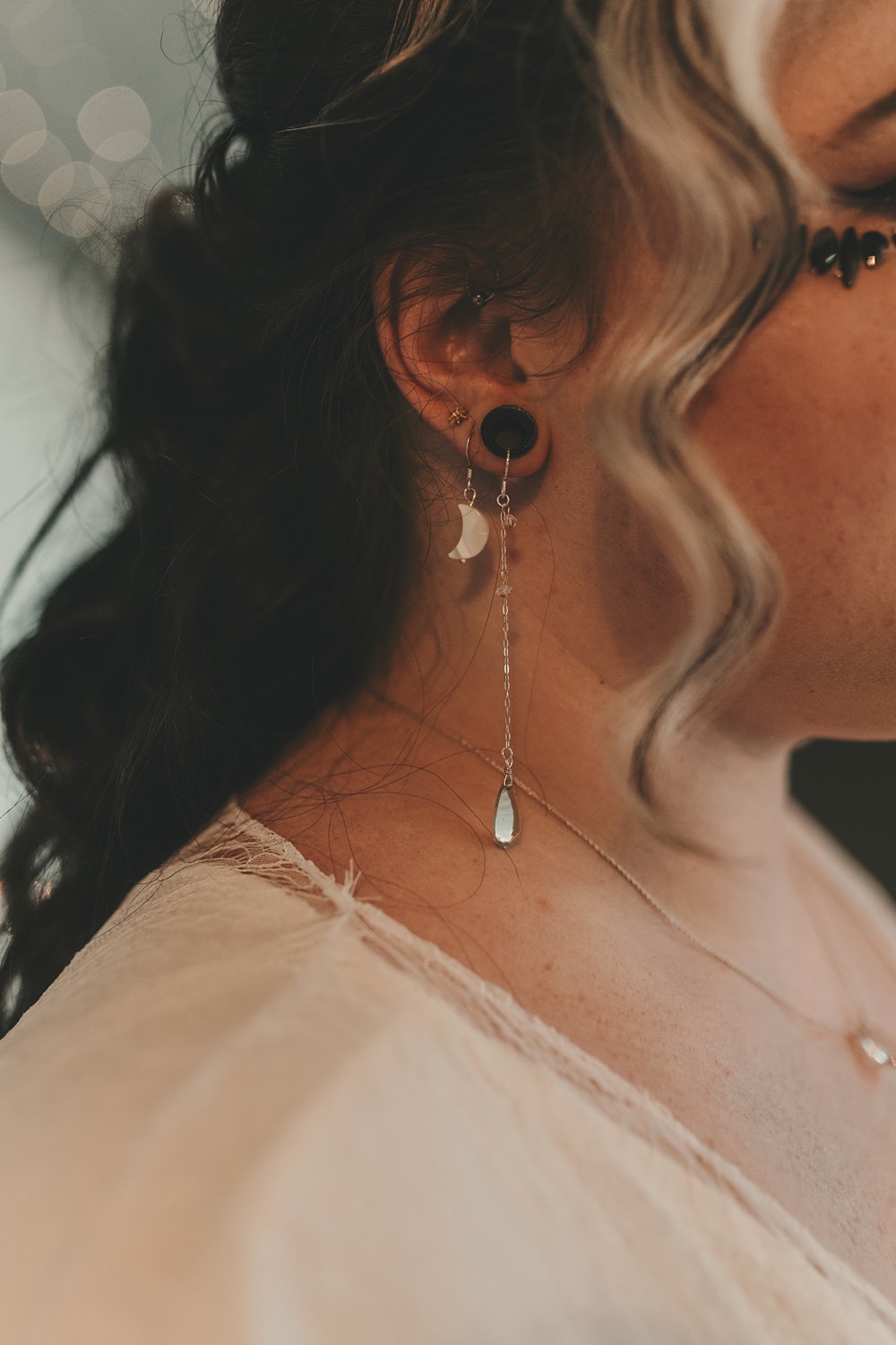 Celestial Witchy Winter Wedding Ideas Aurora Photographic Bride Earrings Moons