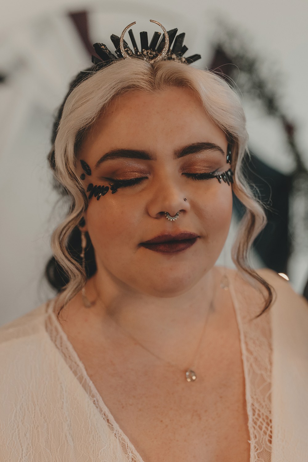 Celestial Witchy Winter Wedding Ideas Aurora Photographic Bridal Makeup Crown