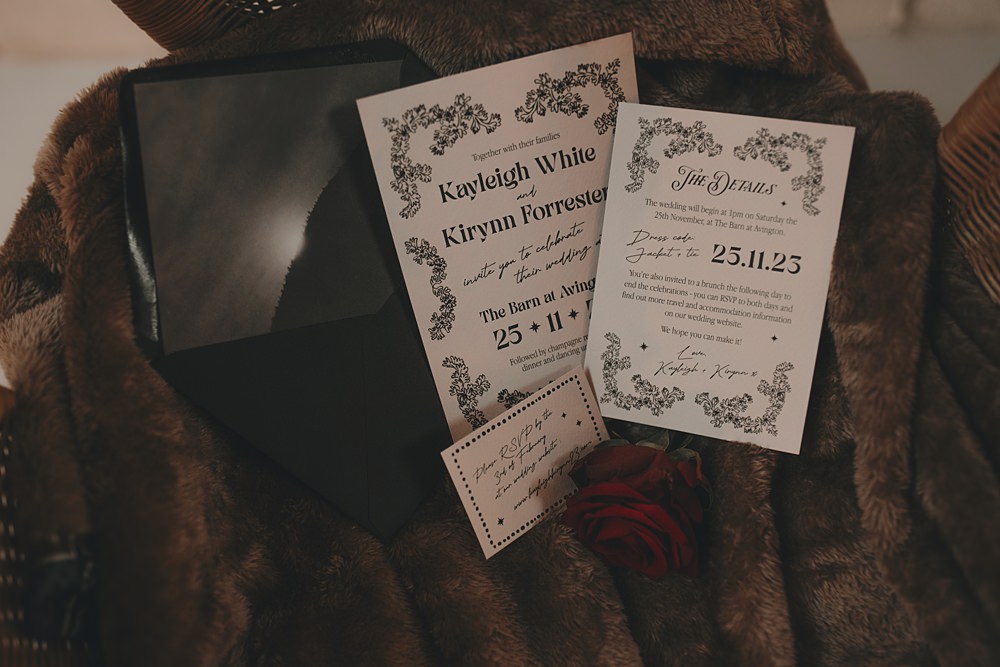 Celestial Witchy Winter Wedding Ideas Aurora Photographic Black White Invites