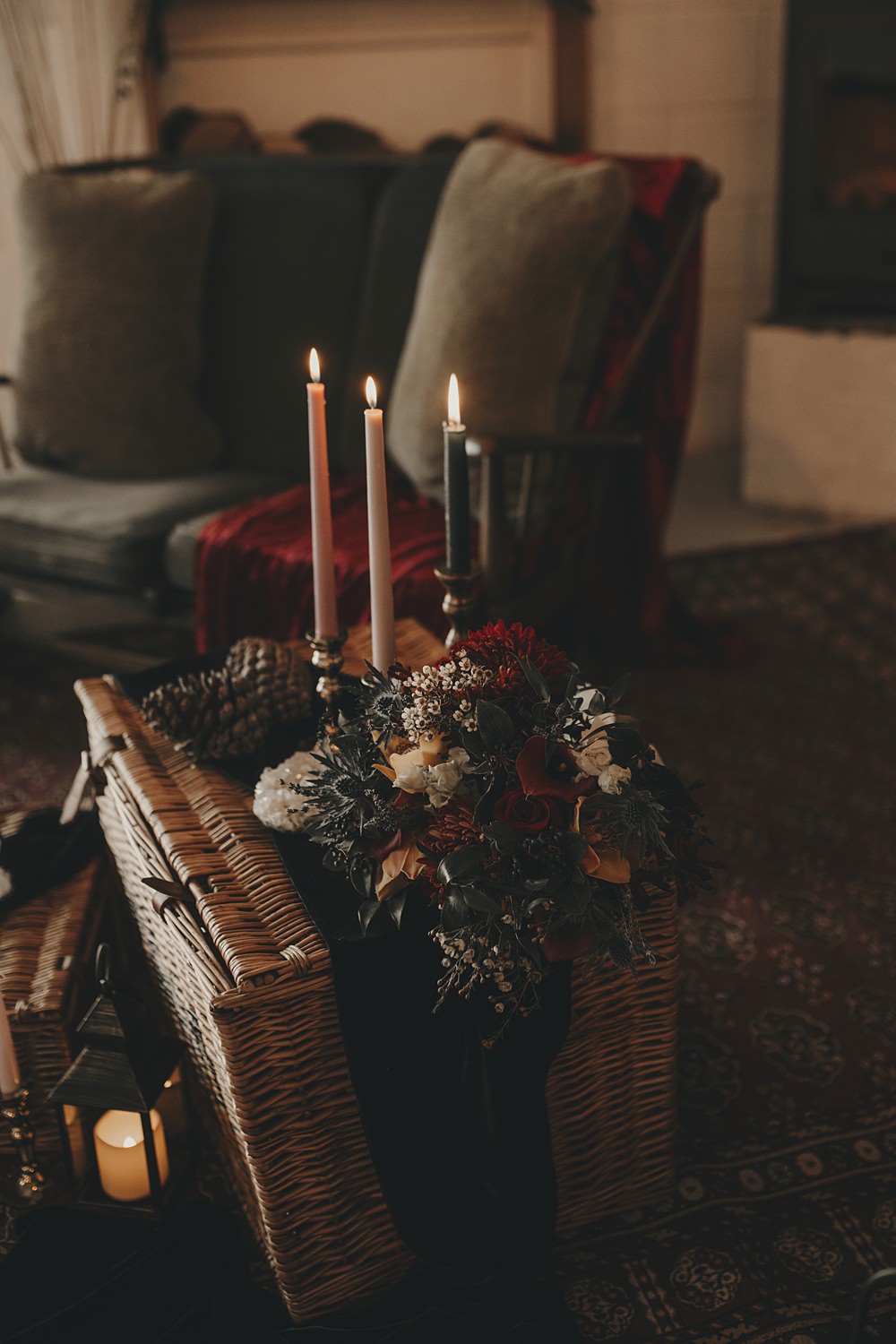 Celestial Witchy Winter Wedding Ideas Aurora Photographic Hamper Seating Flowers Candles Decor Fire