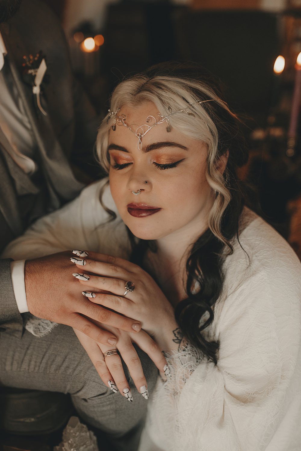Celestial Witchy Winter Wedding Ideas Aurora Photographic Bridal Makeup Crown