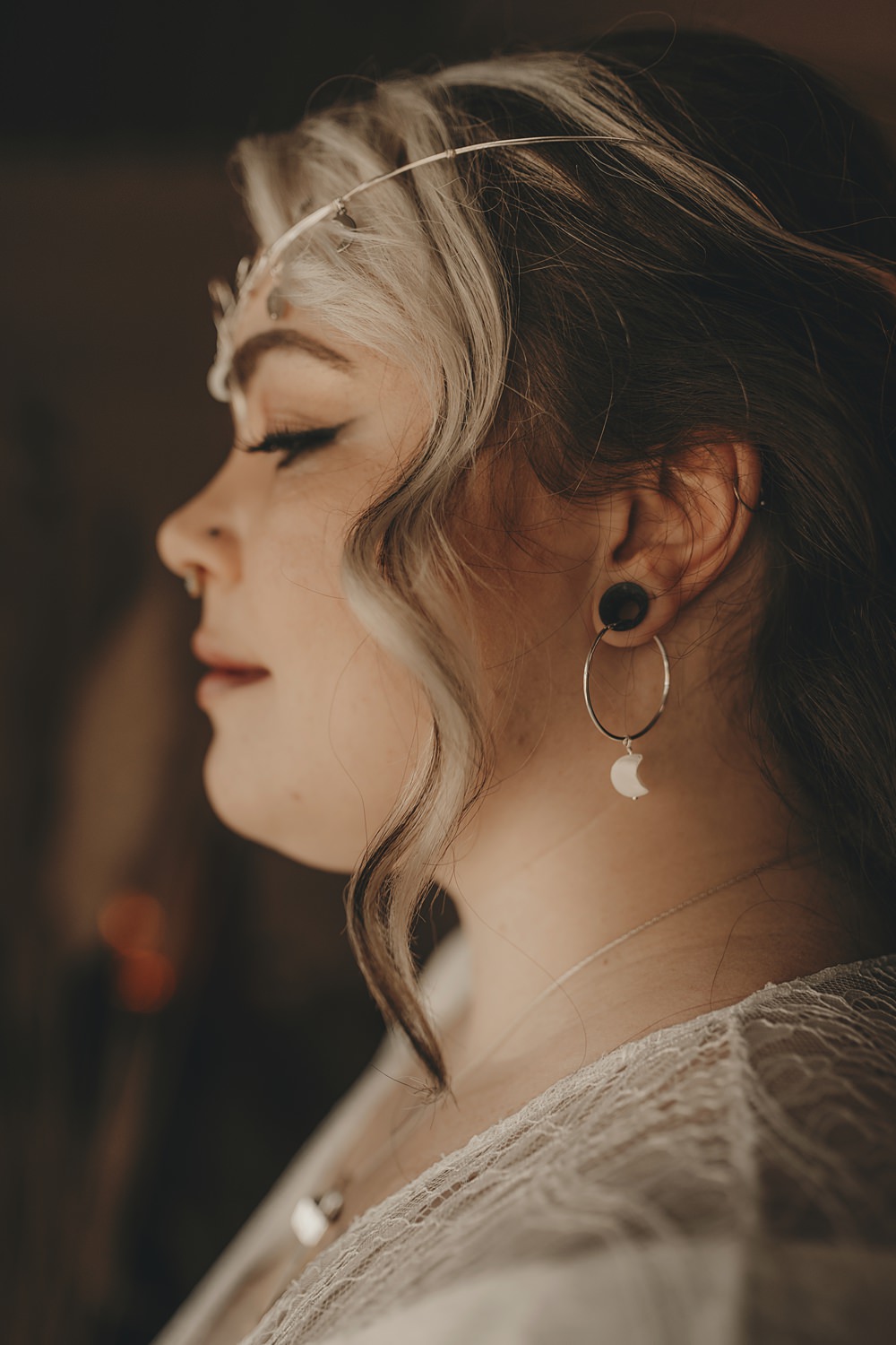 Celestial Witchy Winter Wedding Ideas Aurora Photographic Bride Earrings Moons