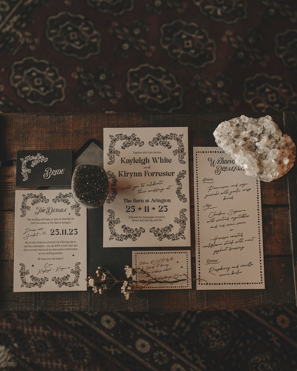 Celestial Witchy Winter Wedding Ideas Aurora Photographic Black White Invites
