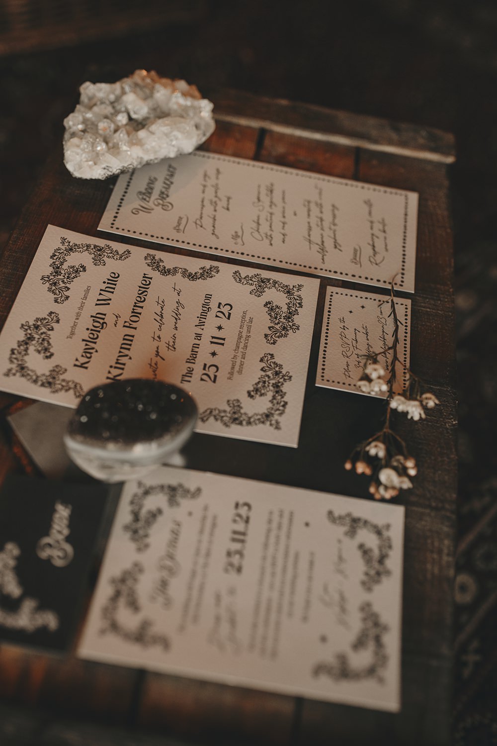 Celestial Witchy Winter Wedding Ideas Aurora Photographic Black White Invites