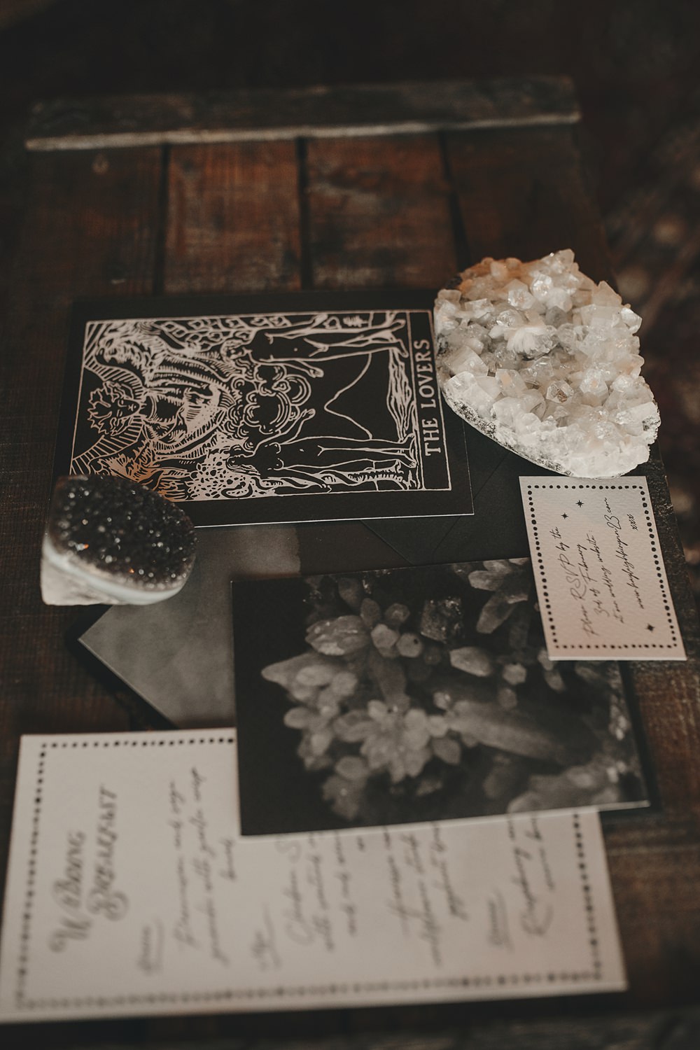 Celestial Witchy Winter Wedding Ideas Aurora Photographic Black White Invites