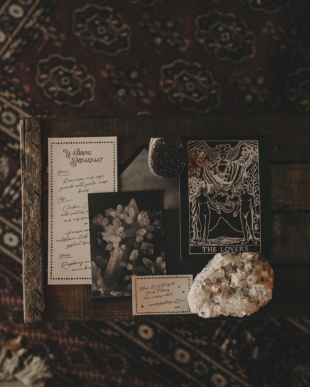 Celestial Witchy Winter Wedding Ideas Aurora Photographic Black White Invites