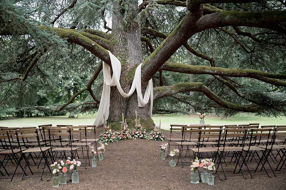 Chateau de Siradan Wedding Award Weddings Tree Ceremony Drapes Flowers Aisle