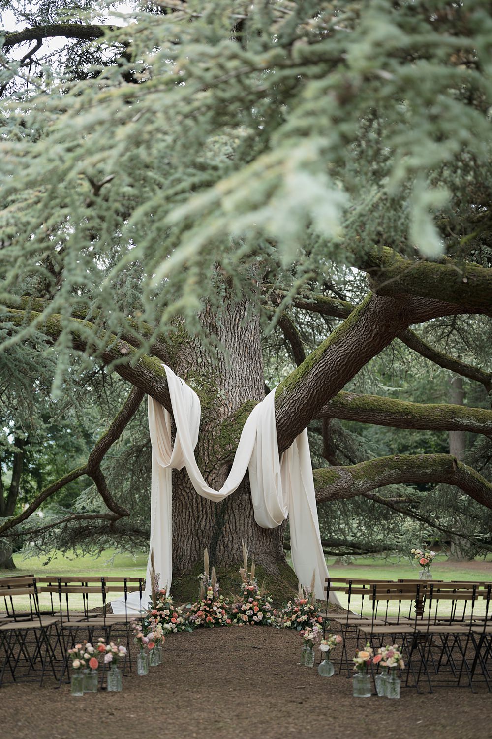 Chateau de Siradan Wedding Award Weddings Tree Ceremony Drapes Flowers Aisle