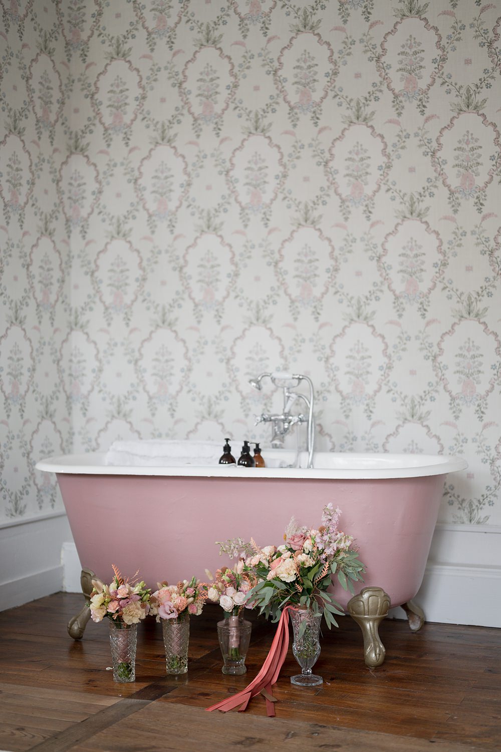Chateau de Siradan Wedding Award Weddings Pink Cream Bouquets Flowers Bride Bridesmaid Bath