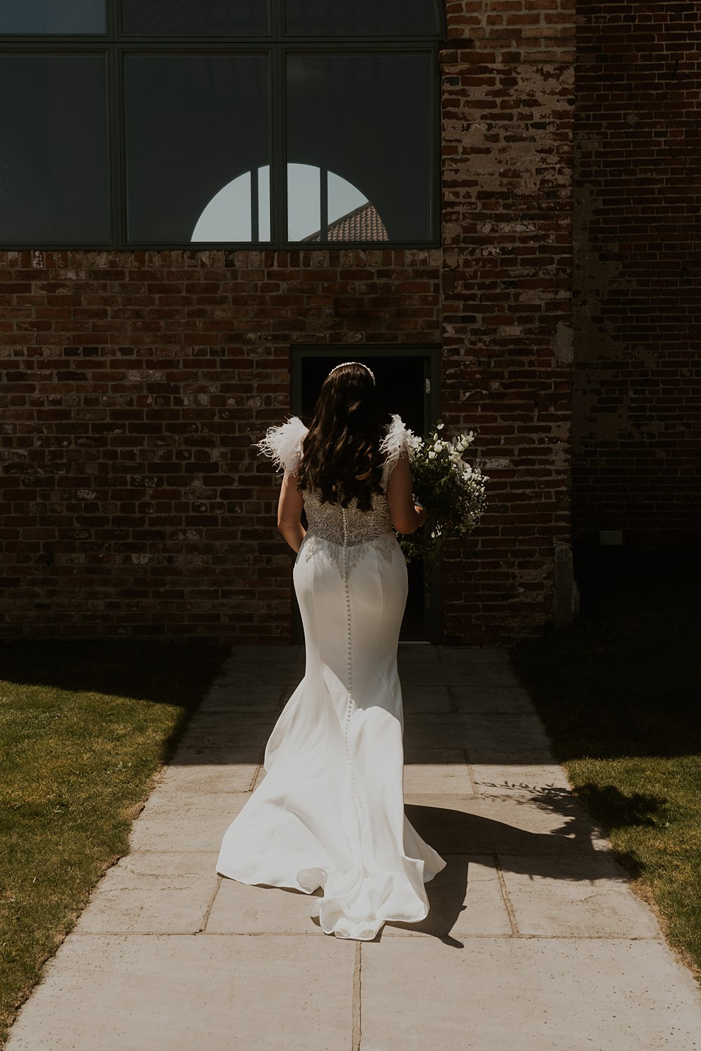 Classic Barn Wedding Firewood Film Dress Gown Bride Feather Cap Sleeve