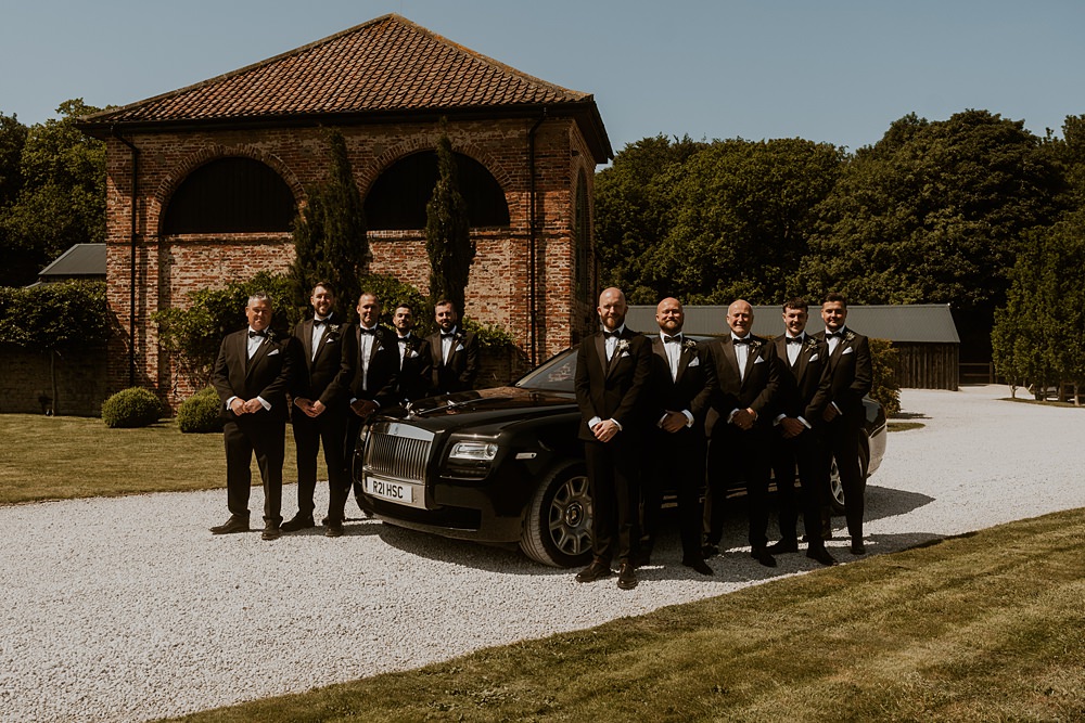 Classic Barn Wedding Firewood Film Groomsmen Groom Tuxedo Suits