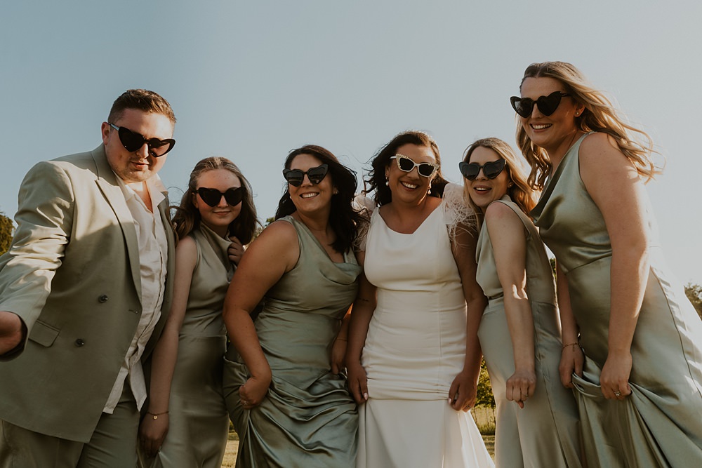 Classic Barn Wedding Firewood Film Sage Green Bridesmaid Dresses