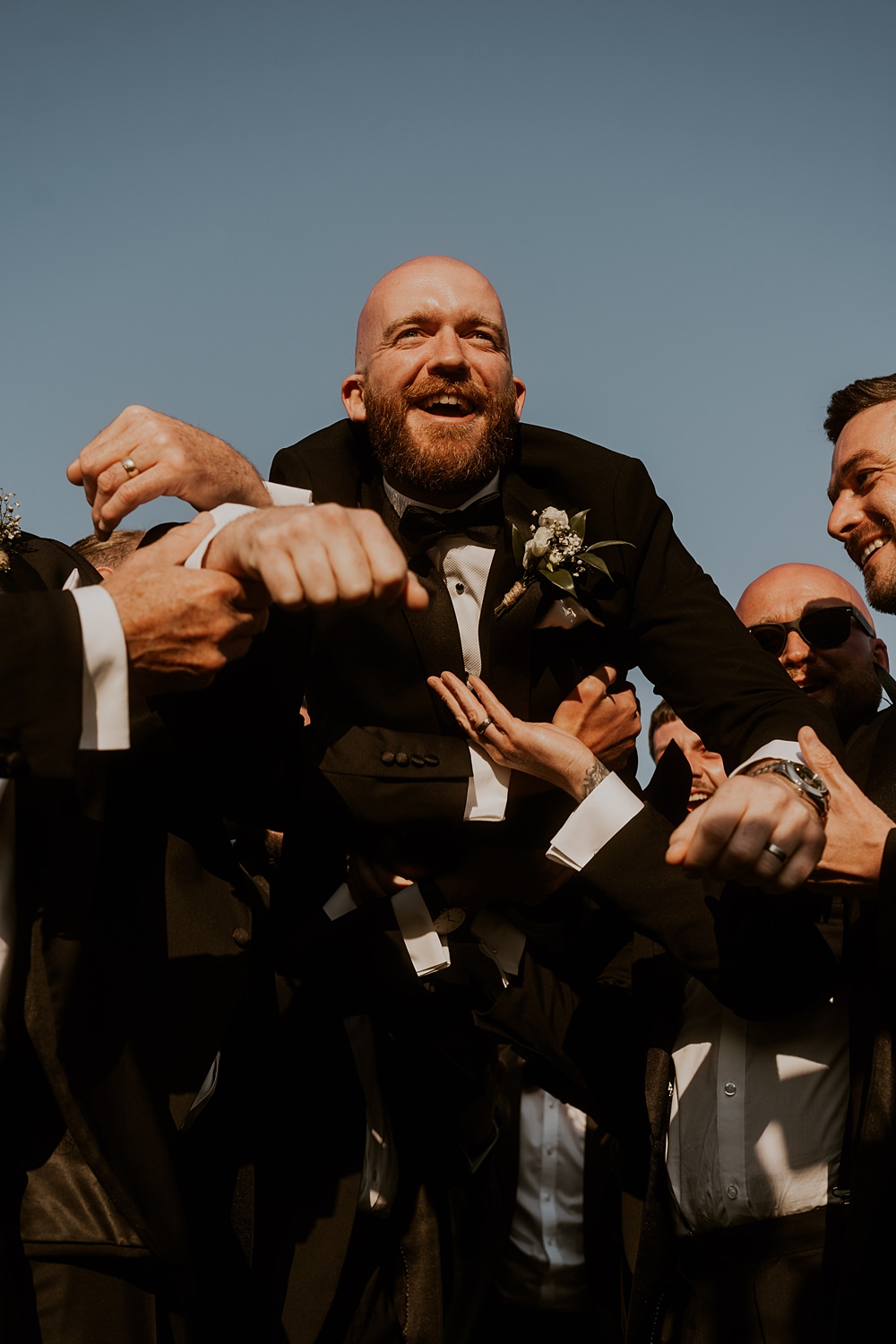 Classic Barn Wedding Firewood Film Groomsmen Groom Tuxedo Suits