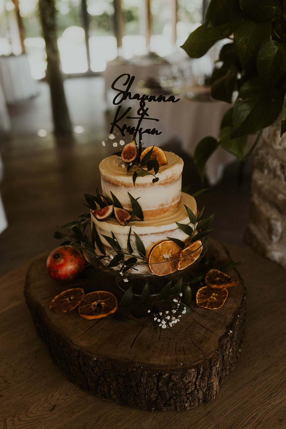 Semi Naked Cake Flowers Topper Log Slice Classic Barn Wedding Firewood Film