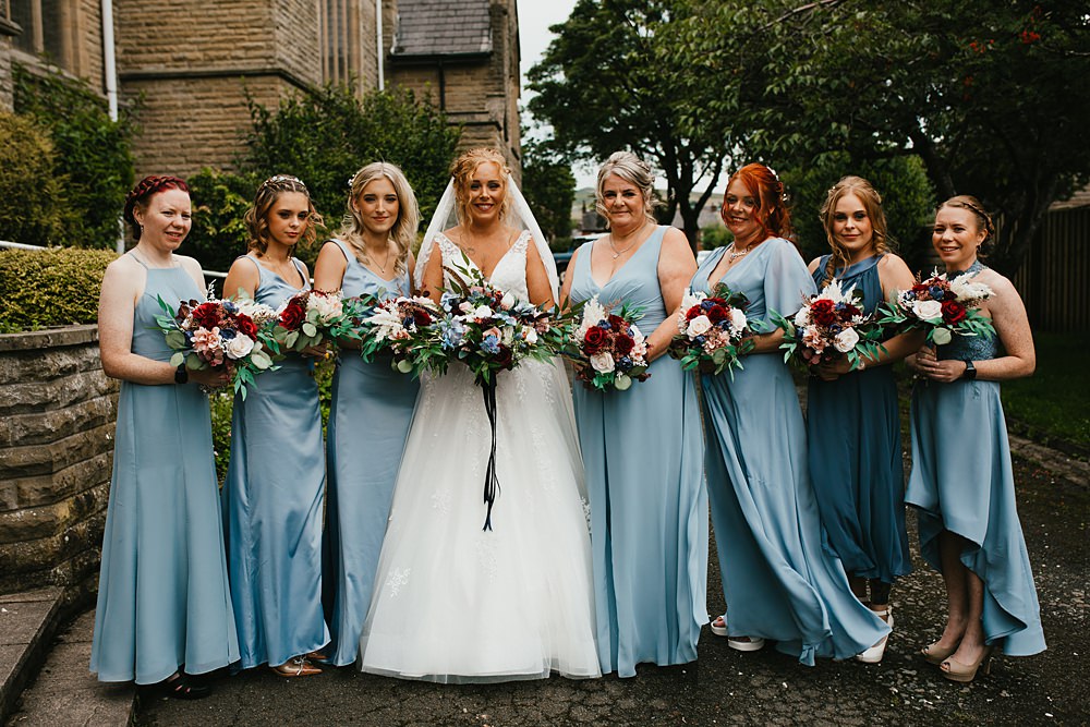 Farmer Barn Wedding DIY Rebecca Jones Photography Pale Blue Bridesmaid Dresses
