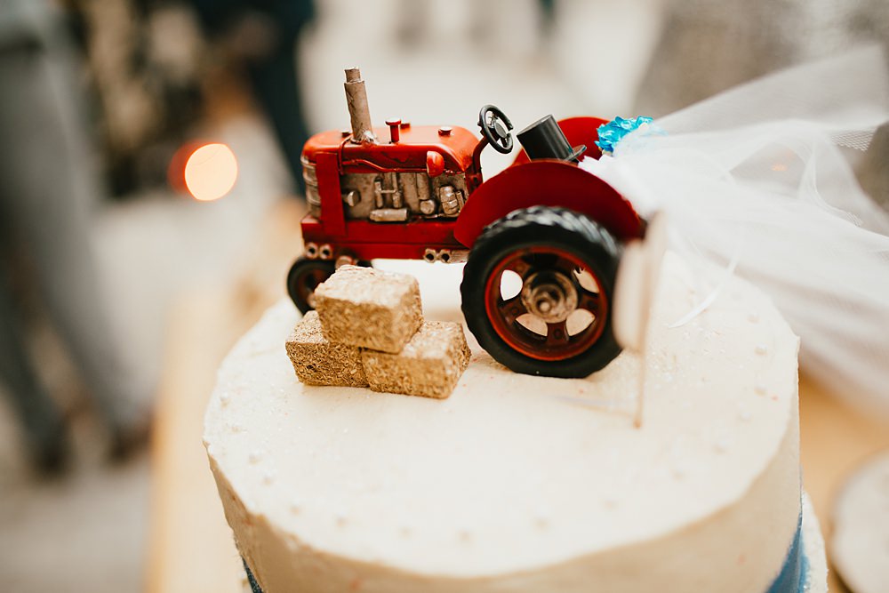 Farmer Barn Wedding DIY Rebecca Jones Photography Tractor Cake Topper