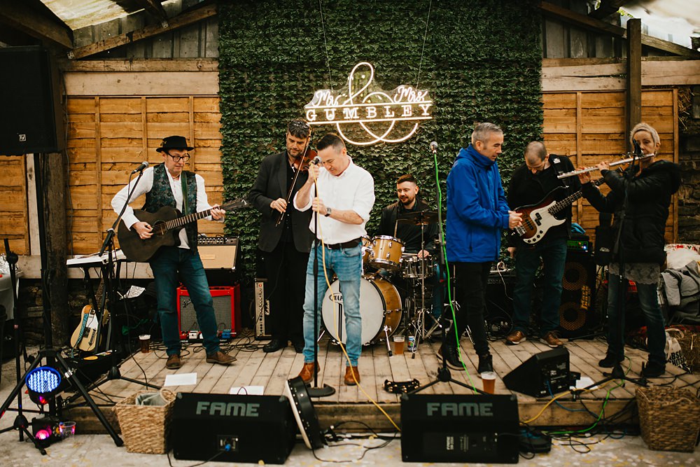 Farmer Barn Wedding DIY Rebecca Jones Photography Band Stage
