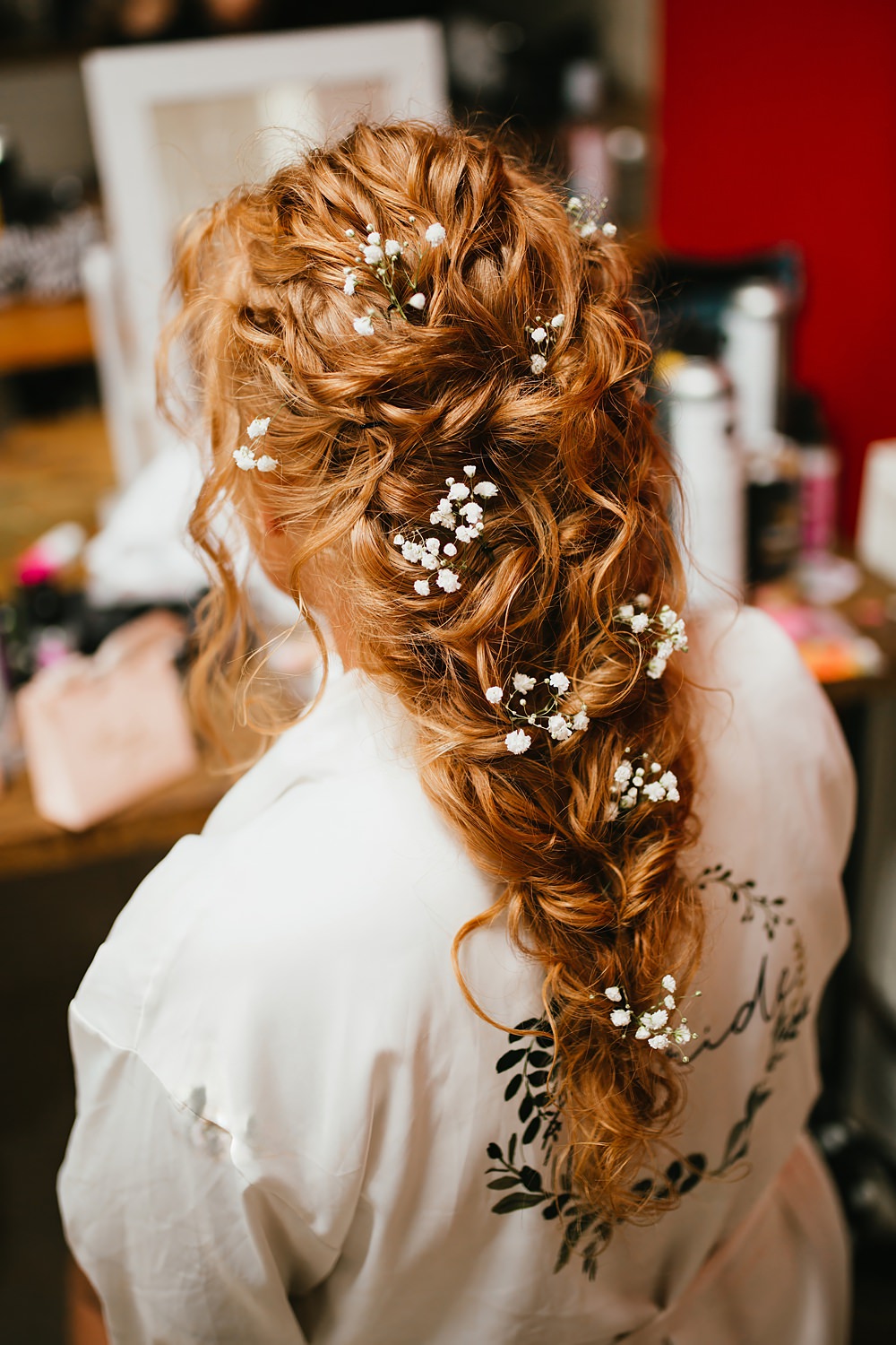 Farmer Barn Wedding DIY Rebecca Jones Photography Bridal Hairstyle Braid Plait Flowers Rustic