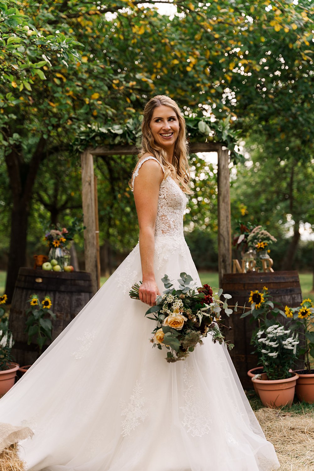 Orchard Wedding Just James Weddings Dress Gown Bride Straps Lace Tulle