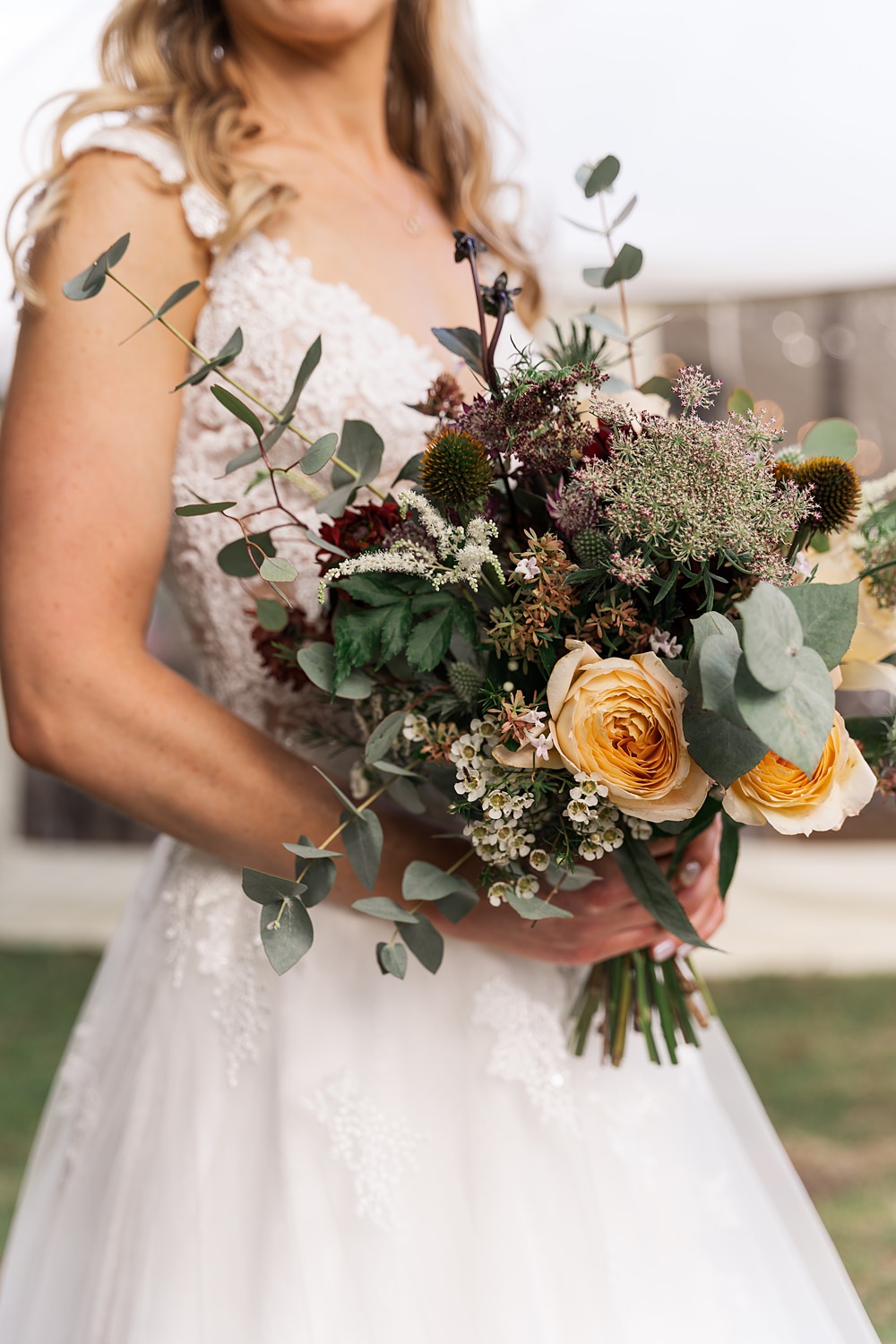 Orchard Wedding Just James Weddings Bride Bouquet Greenery Orange Red Autumn
