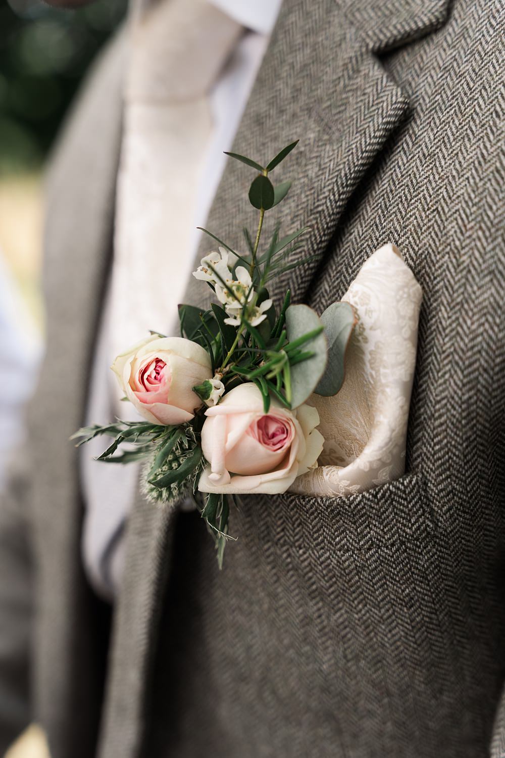Orchard Wedding Just James Weddings Buttonhole Flower Groom Thistle Rose