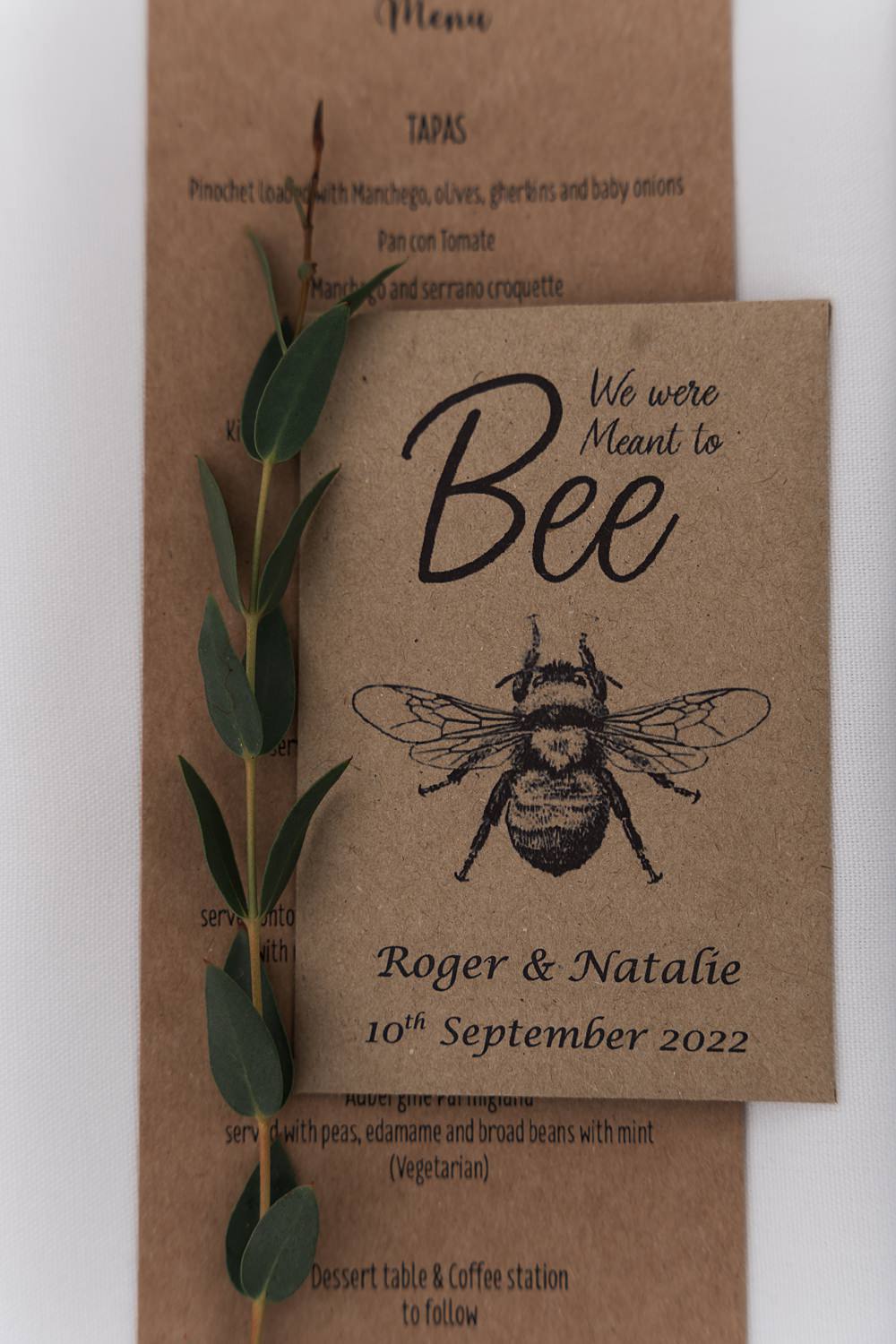Orchard Wedding Just James Weddings Craft Paper Bee Favour Card Menu Place Setting