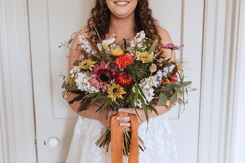 Safari Tent Wedding Indie Love Photography Bouquet Flowers Bridal Sunflower Colourful